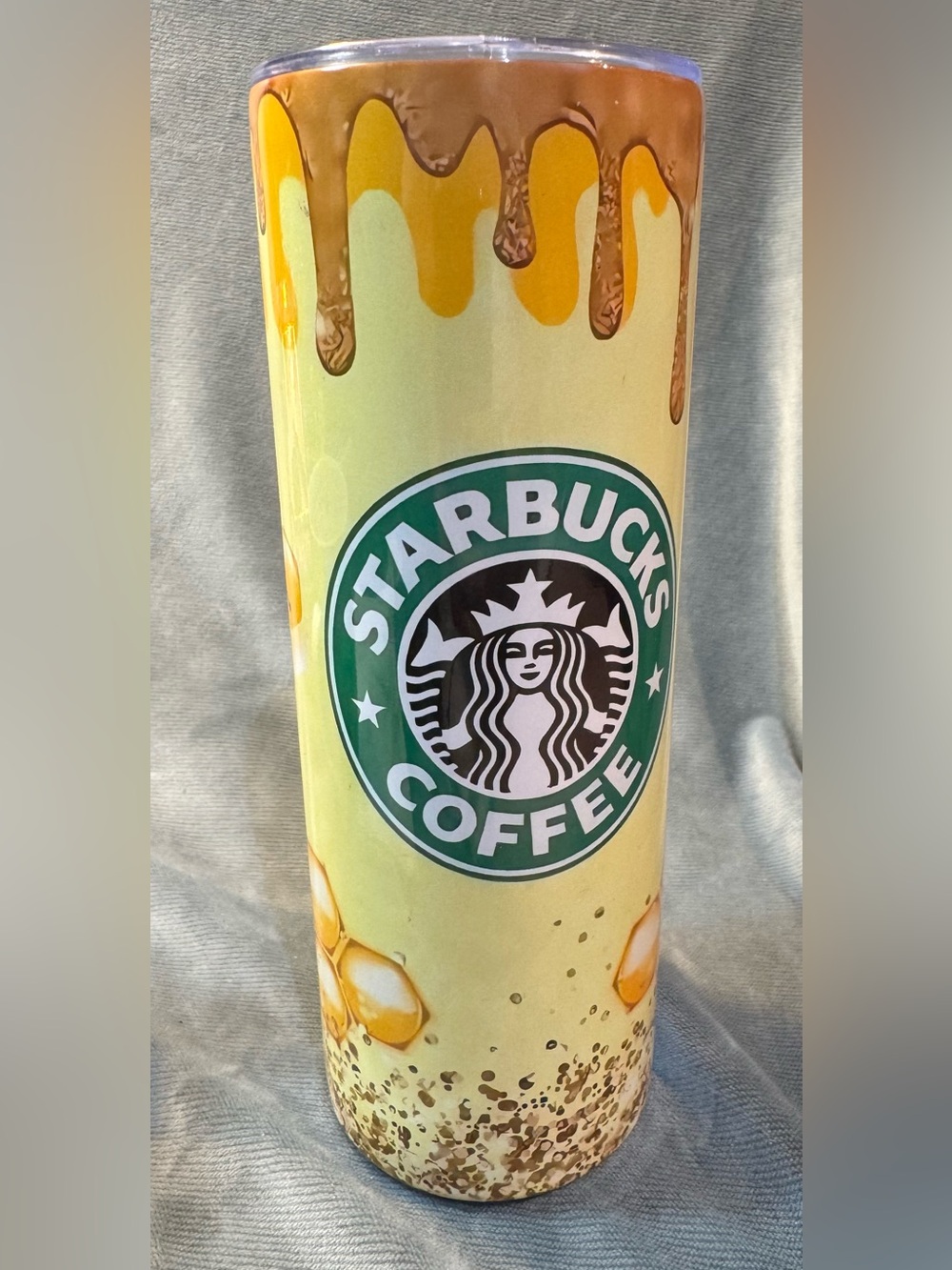 Starbucks Yellow Honey Drip Ceramic Vase with Green Logo